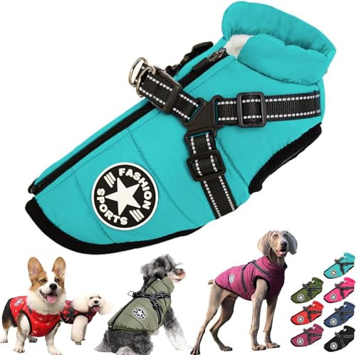 Pawbibi Sport - Waterproof Winter Jacket with Built-in Harness,Dog Winter Coat Waterproof Zipper,Winter Waterproof Vest Warm Coat Zippered with Reflectors Dog's Clothes (M, Sky Blue) von LinZong