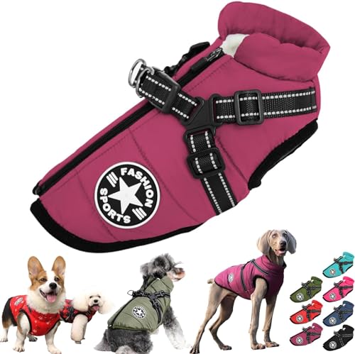 Pawbibi Sport - Waterproof Winter Jacket with Built-in Harness,Dog Winter Coat Waterproof Zipper,Winter Waterproof Vest Warm Coat Zippered with Reflectors Dog's Clothes (S, Purple) von LinZong