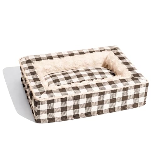 Tartan Cozy Dog Anti-Anxiety Calming Bed,Festive Classic Bed Square,Thick Removable Washable Cover Calming Dog Bed,Durable Fuzzy Memory Foam Dog Bed (Brown, L: 80*60*20 cm / 31.5*23.6*7.9 in) von LinZong