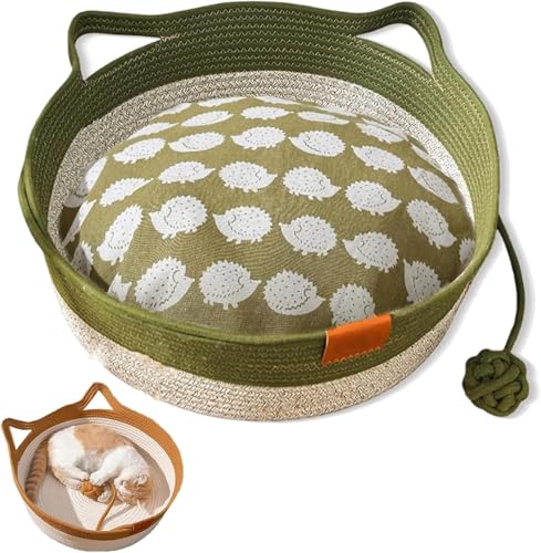 Virelapets Woven Rope Cat Basket,Hand Woven Cats Bed,Cat Toy Basket,Indoor Cats Beds,with Pet Toy and Blanket,Suitable for All Cats von LinZong