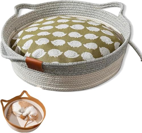 Virelapets Woven Rope Cat Basket,Hand Woven Cats Bed,Cat Toy Basket,Indoor Cats Beds,with Pet Toy and Blanket,Suitable for All Cats von LinZong