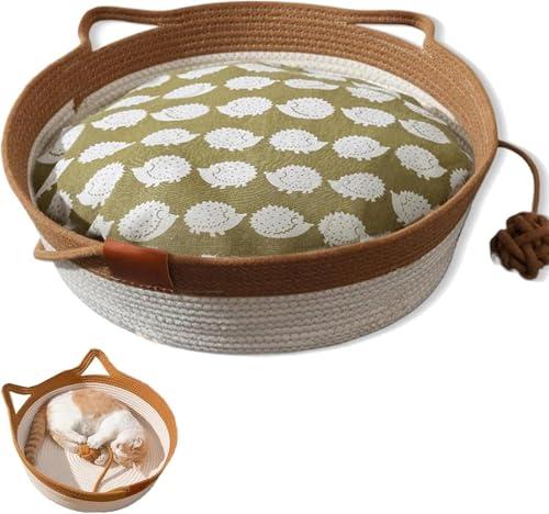 Virelapets Woven Rope Cat Basket,Hand Woven Cats Bed,Cat Toy Basket,Indoor Cats Beds,with Pet Toy and Blanket,Suitable for All Cats von LinZong