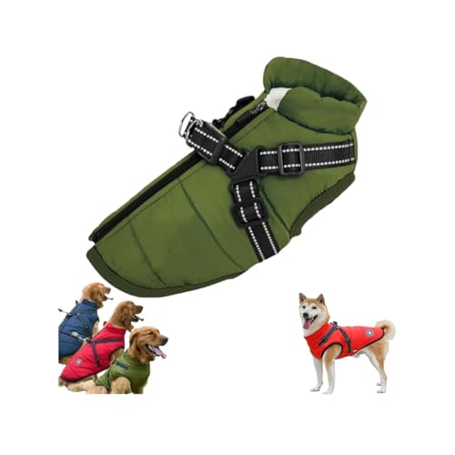 Waterproof Winter Dog Jacket with Built-in Harness,Dog Jacket with Harness,Windproof Warm Coats for All Dogs/Cats,Reflective & Adjustable Pet Vest for Smal Medium Large Dogs (Green, L) von LinZong