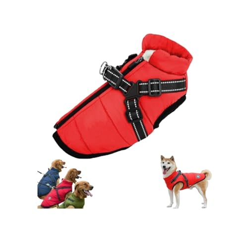 Waterproof Winter Dog Jacket with Built-in Harness,Dog Jacket with Harness,Windproof Warm Coats for All Dogs/Cats,Reflective & Adjustable Pet Vest for Smal Medium Large Dogs (Red, M) von LinZong