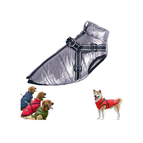 Waterproof Winter Dog Jacket with Built-in Harness,Dog Jacket with Harness,Windproof Warm Coats for All Dogs/Cats,Reflective & Adjustable Pet Vest for Smal Medium Large Dogs (Silver, XL) von LinZong