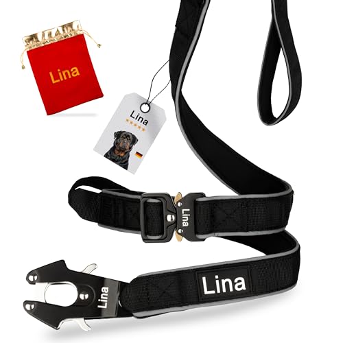 Lina Hundeleine verstellbar reflektierend mittel/große Hunde schwarz, 60cm/150cm K9 Leine mit klick-Karabiner Klassische von Lina