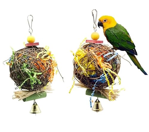 LinaLife Rattan-Kugelspielzeug, Vogelkauen, Futtersuche, Papageienspielzeug für Liebe, Vogel, Nymphensittiche, afrikanisches Grau, hängendes Spielzeug für Amazon Conure, afrikanisches Grau, 2 Stück von LinaLife