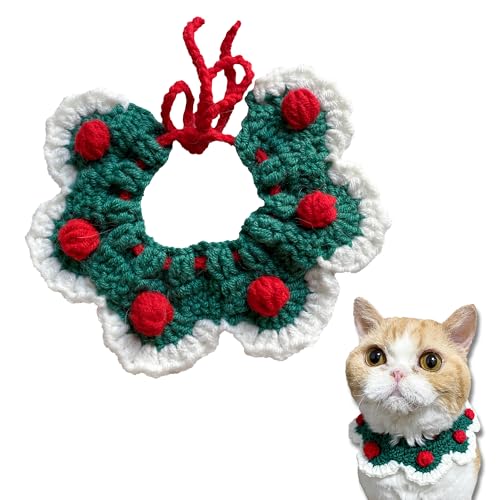 Linassry Gestricktes Katzenhalsband, handgefertigt, niedlich, Breakaway-Katzenhalsband, verstellbar, weich und ideal für Weihnachtsoutfits und Urlaubsfotos, Kätzchen-Welpenzubehör (1 Stück) von Linassry