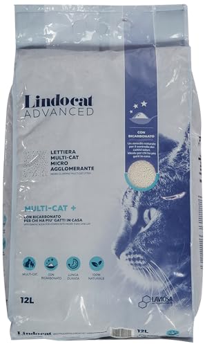 Lindocat Advanced Multicat 12 Liter mit Bicarbonat für Katzen, Unisex, Katzenstreu, Klumpenstreu für Katzen, Mehrkatzenhaushalte, Unparfümiert von Lindocat