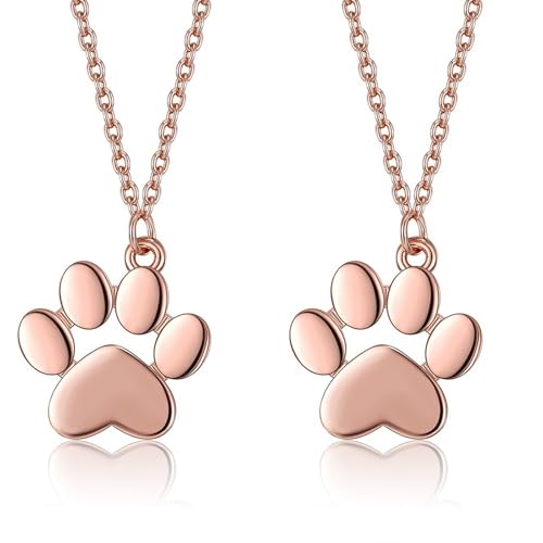 Ling & Bai Hunde-Halskette, Pfotenabdruck-Anhänger, niedliche Katze, Gedenkschmuck für Frauen, Tierliebhaber, Rose, 2 Stück von Ling & Bai