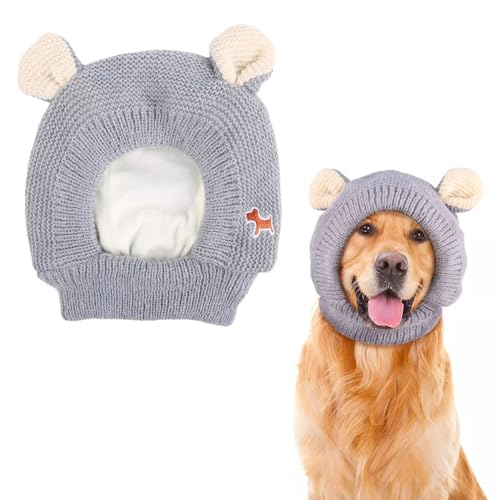 Ling & Bai Hunde-Wintermütze, Ohrenschützer, Geräuschschutz, leiser Ohrenschutz für Hunde, Haustierhaube, Ohrwickel für Haustiere mit Spaziergängen im Freien, Angstzustände, Fellpflege (grau) von Ling & Bai