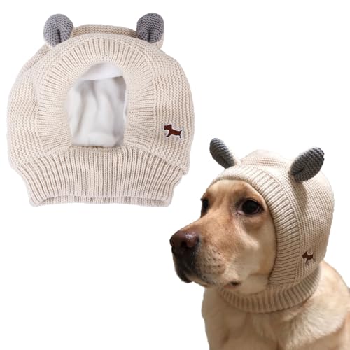 Ling & Bai Hunde-Wintermütze, Ohrenschützer, Geräuschschutz, leiser Ohrenschutz für Hunde, Haustierhaube, Ohrwickel für Haustiere mit Spaziergängen im Freien, Angstzustände, Fellpflege (Beige) von Ling & Bai