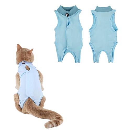 Ling & Bai Professioneller Genesungsanzug für Katzen, atmungsaktiv, nach Operationen, Einteiler, Anti-Leck-Weste, Hemd, Haustier-Outfit (Blau, M) von Ling & Bai