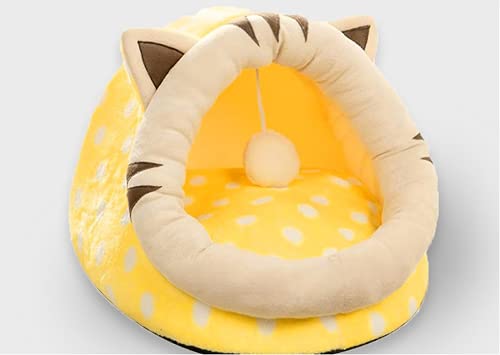 Linghe Katzenbett, Katzenbett, waschbar, für kleine Hunde, Plüsch, mit abnehmbarem Bett für Katzen und Haus (L-48 x 45 x 40 cm, Gelb) von Linghe