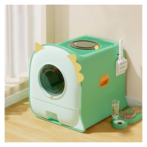 Abgedeckte Katzentoilette mit Streuschaufel, Katzentoilette mit Spritzschutz und Haube, leicht zu reinigende Katzentoilette mit Schublade, 23,62" L x 20,87" B x 16,93" H(Green) von Linmeas-753