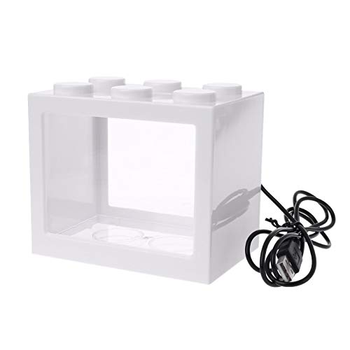 Aquarium Mini-Aquarium-Fischtank mit LED Lampenlicht Betta Fisch Fighting Zylinder Mini Glas Oblat Fischschüssel Kit Kleiner Aquor Tank Goldfischbecken (Color : Blanco, Size : M) von Linmeas-753