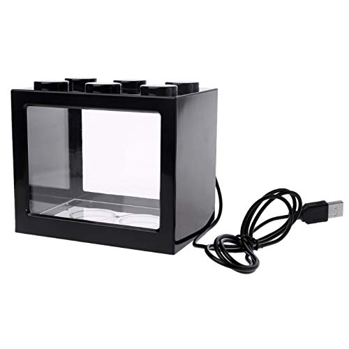 Aquarium Mini-Aquarium-Fischtank mit LED Lampenlicht Betta Fisch Fighting Zylinder Mini Glas Oblat Fischschüssel Kit Kleiner Aquor Tank Goldfischbecken (Color : Schwarz, Size : M) von Linmeas-753