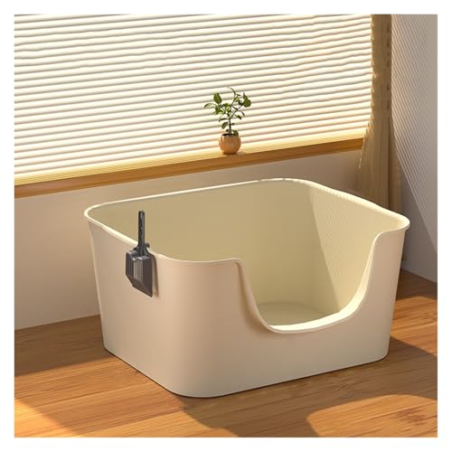 Große Katzentoilette mit hohen Seitenwänden, Katzentoilette mit Spritzschutz, Katzentoilette for mehrere Katzen, leicht zu reinigende Katzentoilette mit Schaufel(Beige) von Linmeas-753