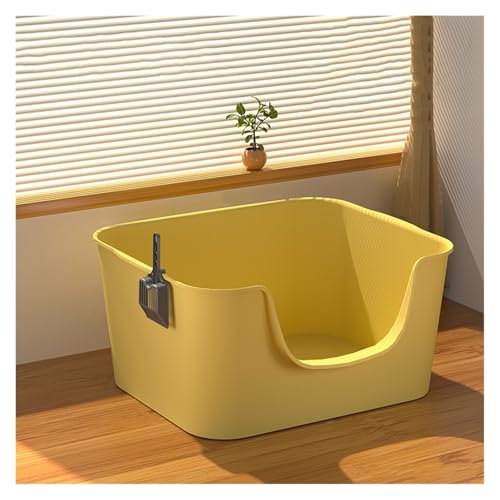 Große Katzentoilette mit hohen Seitenwänden, Katzentoilette mit Spritzschutz, Katzentoilette for mehrere Katzen, leicht zu reinigende Katzentoilette mit Schaufel(Yellow) von Linmeas-753