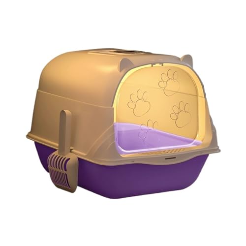 Jumbo-Katzentoilette mit Haube, Katzentoilette mit hohem Rand und Schaufel, extragroße Katzentoilette, geschlossene Katzentoilette(Purple) von Linmeas-753