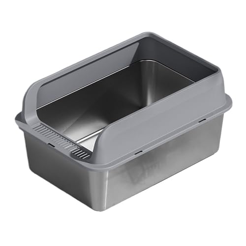 Katzentoilette aus Edelstahl, große Katzentoilette aus Metall for Katzen und Kaninchen, rostfrei, antihaftbeschichtete Glatte Oberfläche, 59,4 cm L x 45,5 cm B x 25,9 cm H(Dark Grey) von Linmeas-753