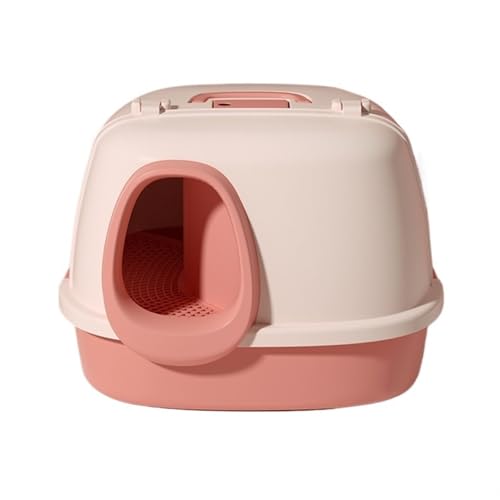 Katzentoilette mit Deckel, groß, geschlossenes Katzentoilette, spritzschutz, mit Katzenstreuschaufel, Pedal for Auslaufen von Sand, Griff Oben, leicht zu reinigen(Pink) von Linmeas-753