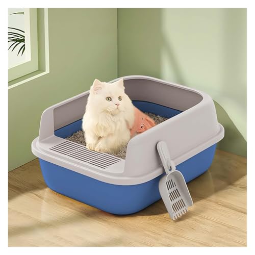 Offene Katzentoilette, halboffene Katzentoilette mit Spritzschutz, langlebige Katzentoilette mit hohem Rand und Sieb for kleine Katzen, leicht zu reinigen und zusammenzubauen(Blue,XL) von Linmeas-753