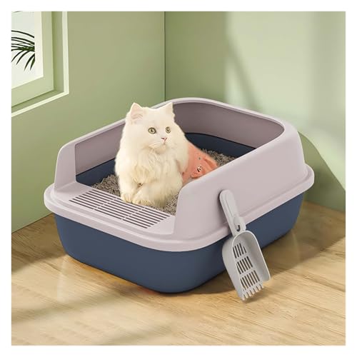 Offene Katzentoilette, halboffene Katzentoilette mit Spritzschutz, langlebige Katzentoilette mit hohem Rand und Sieb for kleine Katzen, leicht zu reinigen und zusammenzubauen(Dark Grey,XL) von Linmeas-753