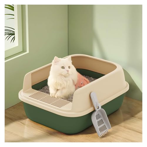 Offene Katzentoilette, halboffene Katzentoilette mit Spritzschutz, langlebige Katzentoilette mit hohem Rand und Sieb for kleine Katzen, leicht zu reinigen und zusammenzubauen(Green,XL) von Linmeas-753