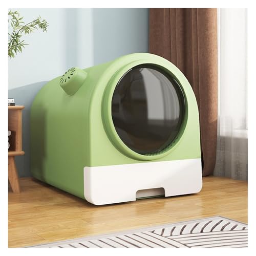 Vollständig geschlossene Katzentoilette mit Schaufel, Katzentoilette mit extra großer Schublade, Nicht klebend, auslaufsicher, leicht zu reinigen(Green) von Linmeas-753