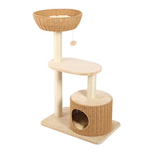 Katzen-Klettergerüst Rattan Doppelstreu Katzen-Klettergerüst Sisal-Kratzbaum Kratzbaum for Katzen for Ausruhen/Spielen/Krallenknirschen von Linmeng