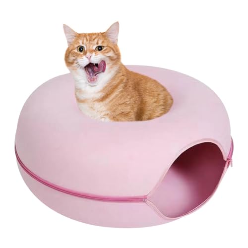 Katzen Donut Aus Kratzfestem Filzmaterial, 60cm Durchmesser 28cm Hoch, Rund, Teilbar, Katzentunnel Katzenbett Katzennest, Katzenhöhle Tunnel Katzenhöle Anthrazit Katzen-Donut-Bett von Linsition