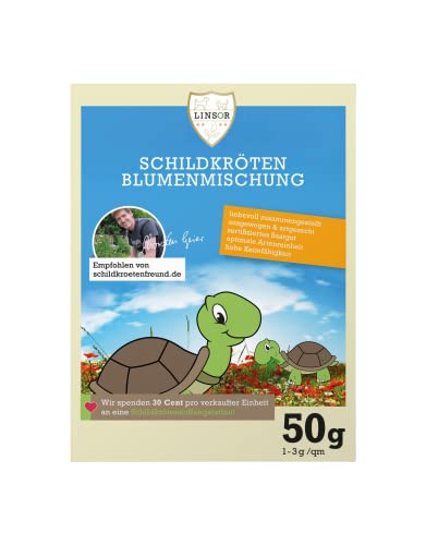 Linsor Schildkröten Blumenmischung, Futter-Mischung, Futterwiese für Landschildkröten, 50g für 17-50m² von Linsor