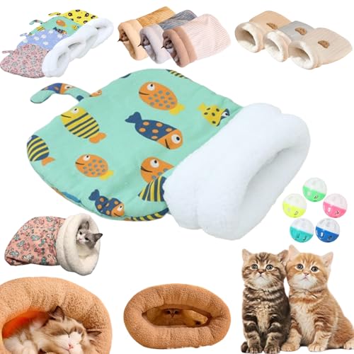 Katzenschlafsack, Schlafsack Katze, Katzen Schlafsack HöHle, Cat Sleeping Bag, Cat Winter Sleeping Bag, SelbstwäRmendes Katzenbett, Soft Cozy Cute Cat Sleeping Bag for Indoor Cats (L,A-Green) von Liocwocne