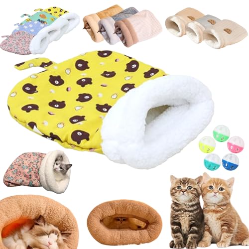 Katzenschlafsack, Schlafsack Katze, Katzen Schlafsack HöHle, Cat Sleeping Bag, Cat Winter Sleeping Bag, SelbstwäRmendes Katzenbett, Soft Cozy Cute Cat Sleeping Bag for Indoor Cats (L,A-Yellow) von Liocwocne