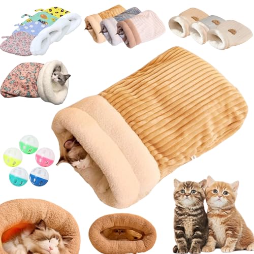 Katzenschlafsack, Schlafsack Katze, Katzen Schlafsack HöHle, Cat Sleeping Bag, Cat Winter Sleeping Bag, SelbstwäRmendes Katzenbett, Soft Cozy Cute Cat Sleeping Bag for Indoor Cats (L,B-Brown) von Liocwocne