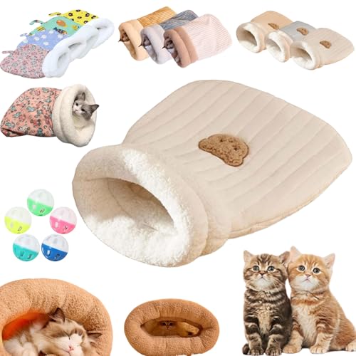 Katzenschlafsack, Schlafsack Katze, Katzen Schlafsack HöHle, Cat Sleeping Bag, Cat Winter Sleeping Bag, SelbstwäRmendes Katzenbett, Soft Cozy Cute Cat Sleeping Bag for Indoor Cats (L,C-White) von Liocwocne