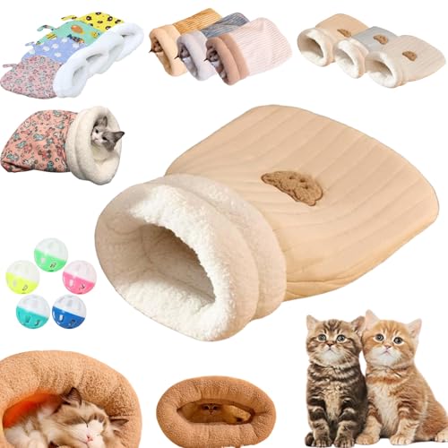 Katzenschlafsack, Schlafsack Katze, Katzen Schlafsack HöHle, Cat Sleeping Bag, Cat Winter Sleeping Bag, SelbstwäRmendes Katzenbett, Soft Cozy Cute Cat Sleeping Bag for Indoor Cats (M,C-Brown) von Liocwocne