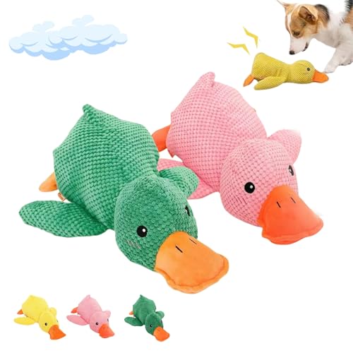 Liocwocne Calming Duck Dog Toy, Mellow Dog Calming Duck, Stress Relief, Soft Plush Yellow Stuffed Duck Dog Chew Toy for Dogs Indoor Puppy(Pink+Green) von Liocwocne