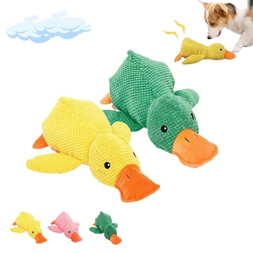 Liocwocne Calming Duck Dog Toy, Mellow Dog Calming Duck, Stress Relief, Soft Plush Yellow Stuffed Duck Dog Chew Toy for Dogs Indoor Puppy(Yellow+Green) von Liocwocne