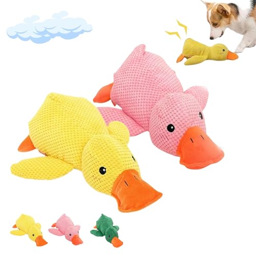 Liocwocne Calming Duck Dog Toy, Mellow Dog Calming Duck, Stress Relief, Soft Plush Yellow Stuffed Duck Dog Chew Toy for Dogs Indoor Puppy(Yellow+Pink) von Liocwocne