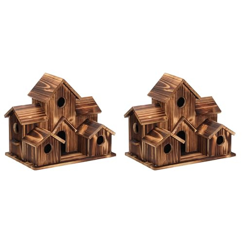 Lioggyet 2 x Vogelhaus aus Holz für den Außenbereich, Vogelhaus, 6 Löcher, Hinterhof-Dekoration von Lioggyet