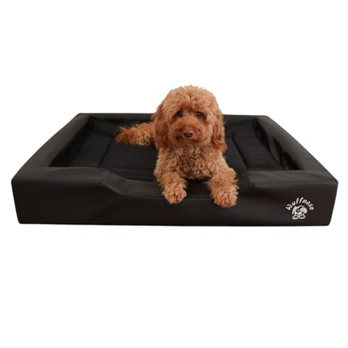 LionFlex Set | Orthopädisches Hundebett Pfotenruhe Schwarz + Anti-Haar Hundedecke Ella Schwarz | Veganes Kunstleder | Memory Foam | Öko-Tex Zertifiziert | Hand Made | Ergonomisch (100 x 80 x 16 cm) von LionFlex