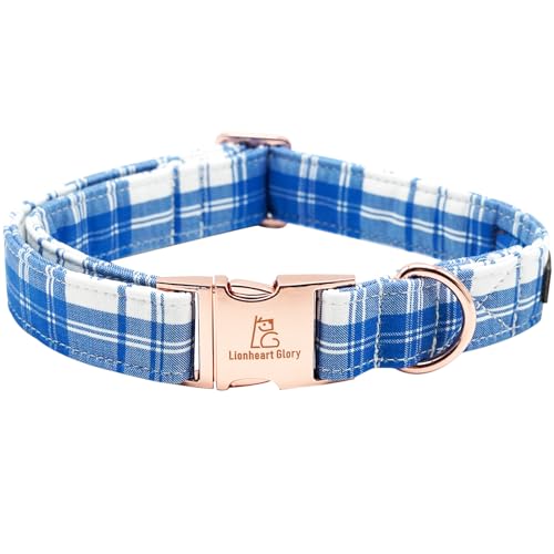 Lionheart glory Blau Kariertes Hundehalsband, Sommerhalsband Junge Hundehalsband Niedliche Pflicht Verstellbares Halsband Geschenk für Mittel Welpen von Lionheart glory