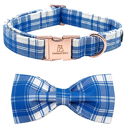 Lionheart glory Hundehalsband, Jungen-Hundehalsband, Fliege, blau, kariert, verstellbar, Hundehalsband, Schleifen, Hundehalsband für X-Large Hunde von Lionheart glory