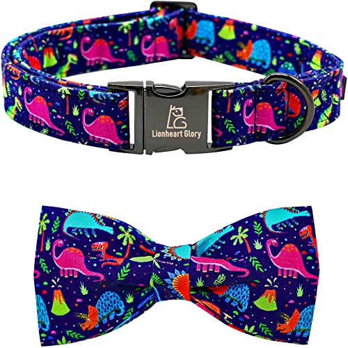 Lionheart glory Hundehalsband, blaues Hundehalsband mit Schleife, verstellbar, Dinosaurier-Fliege, Halsband für große Hunde, Haustiergeschenk von Lionheart glory