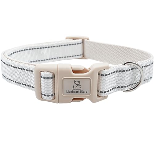 Lionheart glory Hundehalsband, reflektierend, für weibliche und männliche Haustiere, weiß, verstellbar, langlebig, weich, klassisches Halsband für kleine Hunde, Haustiergeschenk von Lionheart glory