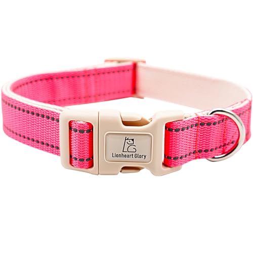 Lionheart glory Hundehalsband Reflektierende Hundehalsbänder Haustierhalsband Rosa Halsband Hund Einstellbar Langlebiges Weiches Klassisches Halsband für kleine Hunde von Lionheart glory