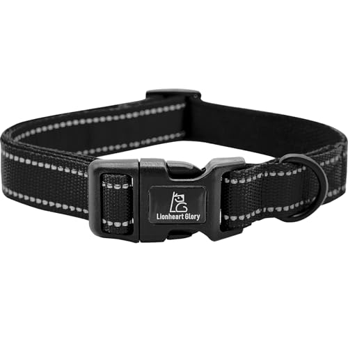 Lionheart glory Hundehalsband Reflektierende Hundehalsbänder Weiblich Männlich Haustierhalsband Schwarzes Halsband Hund Einstellbar Weiches Klassisches Halsband für kleine Hunde von Lionheart glory