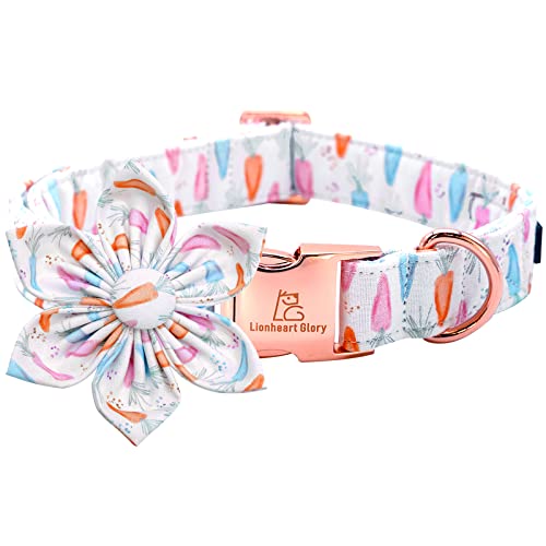 Lionheart glory Ostern Hundehalsband mit Blumen Karotten Druck Hundehalsband Mädchen Weich Langlebig Verstellbares Halsband Blume Frühling Halsband Hundeschleife für große Hunde von Lionheart glory